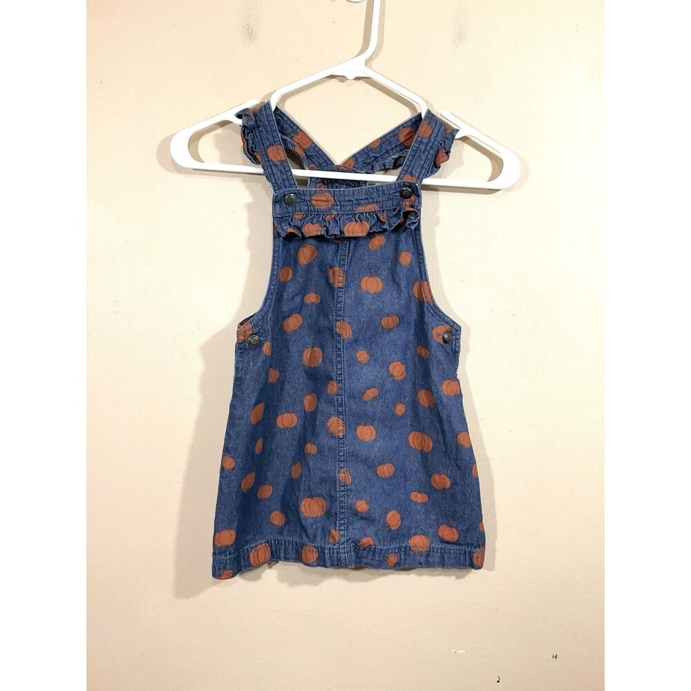 Max Studio Kids Denim Pumpkin Overall Dress 5 Blue Fall Halloween Cottagecore